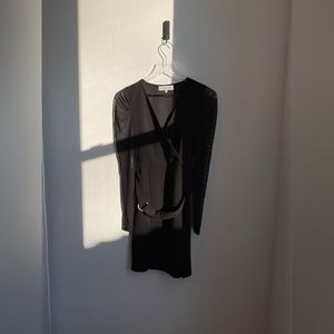 Almost Famous V Neck Mini Dress with Sheer Sleeves